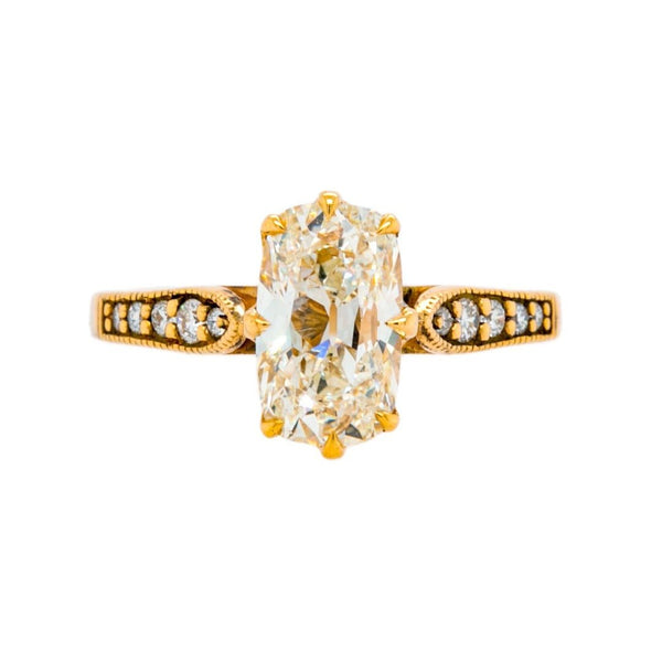 Old World Vintage-Inspired Engagement Ring with Elongated Cushion Diamond | Meridian Cushion at Trumpet & Horn