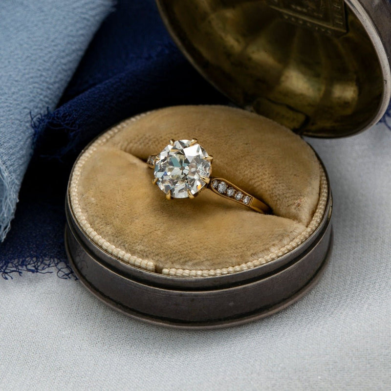 Meridian | 18k yellow gold vintage inspired handmade diamond engagement ring exclusively by Trumpet & Horn