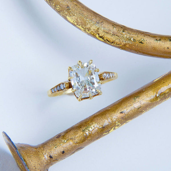 Meridian Cushion | Handmade 18k Yellow Gold engagement ring featuring a 2.01ct Old Mine Cushion Cut