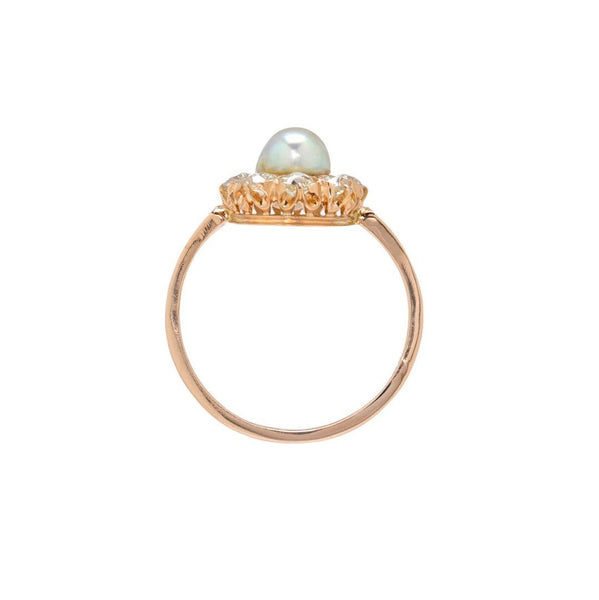 Lovely Gray-Pink Pearl & Diamond Halo Ring from Victorian Era| Minetta
