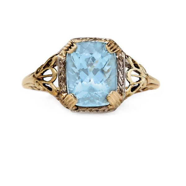 Sea Blue Aquamarine in Floral Yellow Gold Setting | Mistley from Trumpet & Horn