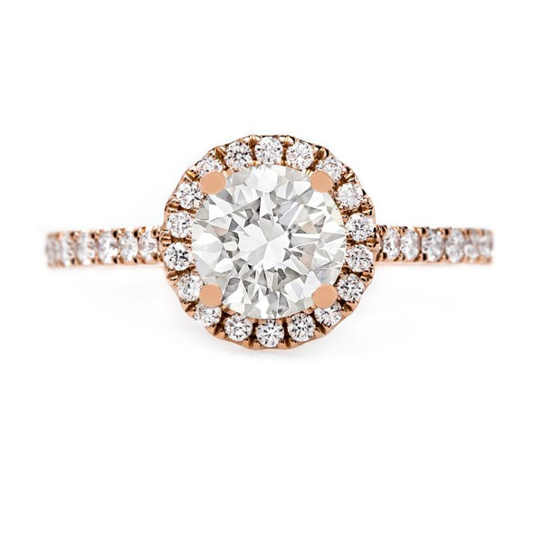 Delicate Rose Gold Diamond Halo Ring | Peony from Trumpet & Horn