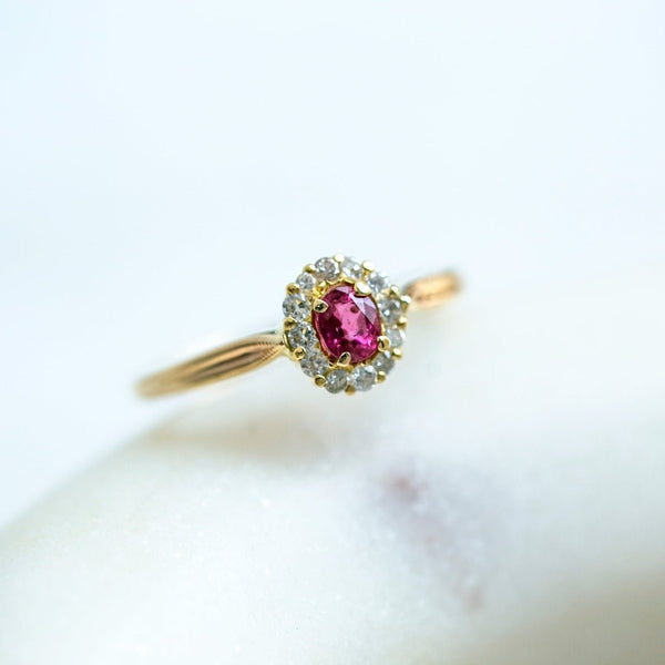 1960s Vintage Ruby & Diamond Halo Engagement Ring | Myrtlwood