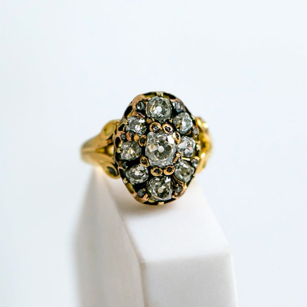 2.25ct Antique Old Mine Cut Diamond Cluster Engagement Ring | Netherwood