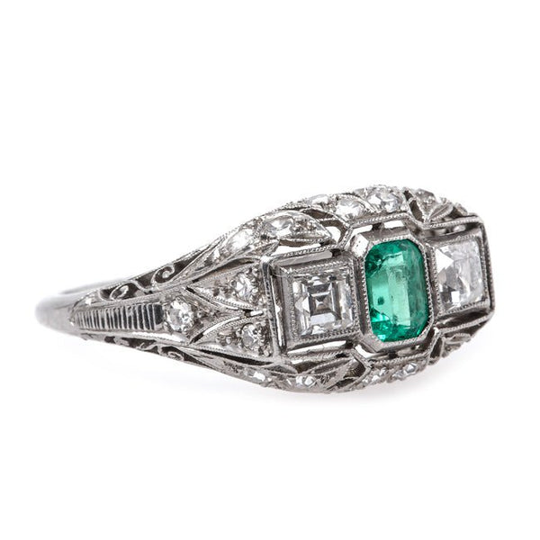 Exceptional Edwardian Era Emerald and Platinum Engagement Ring | Northbridge from Trumpet & Horn
