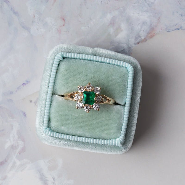 Stunning Mid-Century Emerald and Diamond Cluster Ring | Northbrook from Trumpet & Horn