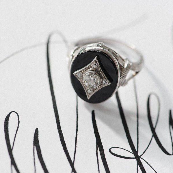 Art Deco Diamond Onyx Engagement Ring | Nottingham from Trumpet & Horn
