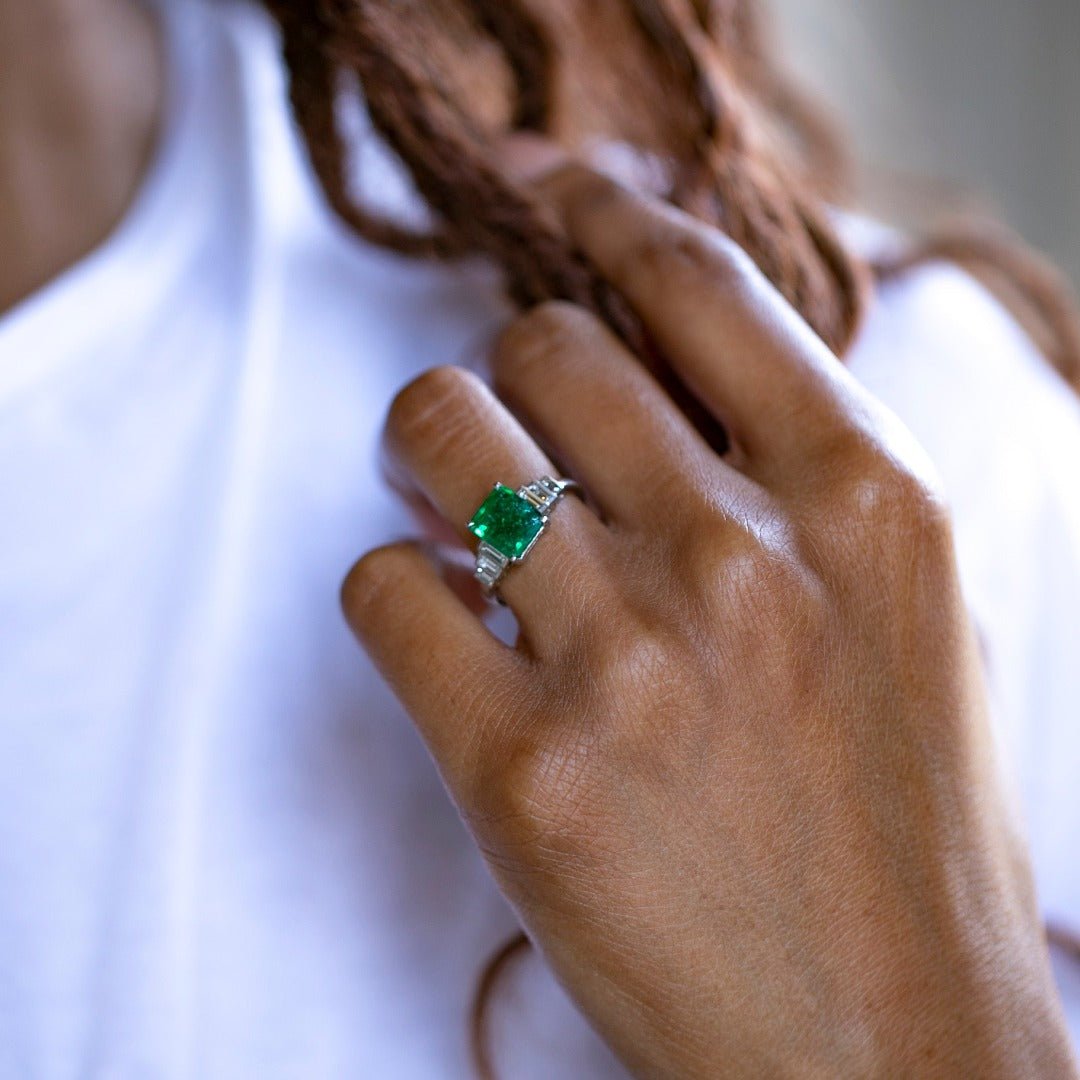 Art Deco Inspired Emerald & Diamond Ring | Emerald Novato