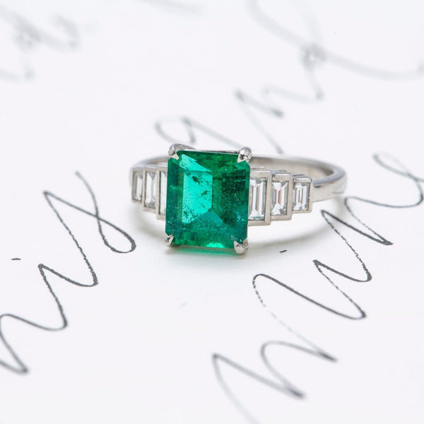Art Deco Inspired Emerald & Diamond Ring | Emerald Novato
