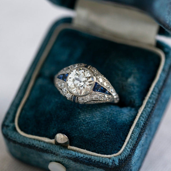 Early Deco 1.88ct Old European Cut Diamond & Sapphire Ring | Numenor