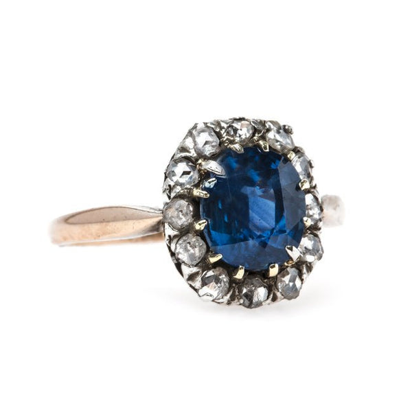 Dignified Sapphire Engagement Ring with Rose Cut Diamond Halo | Oak Glen from Trumpet & Horn