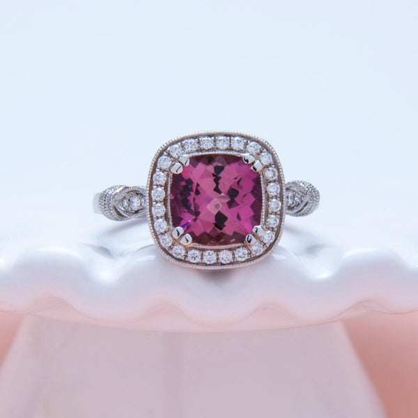 Bold and Beautiful Pink Tourmaline Halo Ring | Orchid from Trumpet & Horn