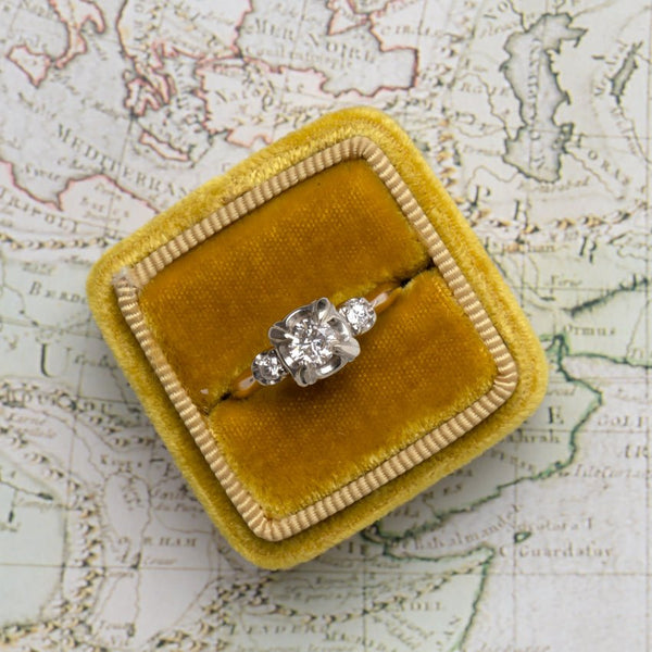 Three Stone Vintage Engagement Ring | Use Oxford from Trumpet & Horn