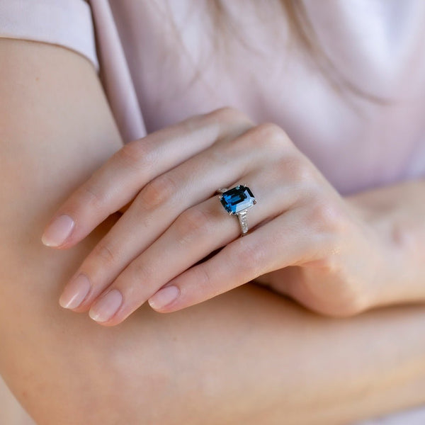Gorgeous 4ct Blue Spinel & French Cut Diamond Ring | Pacific Ridge