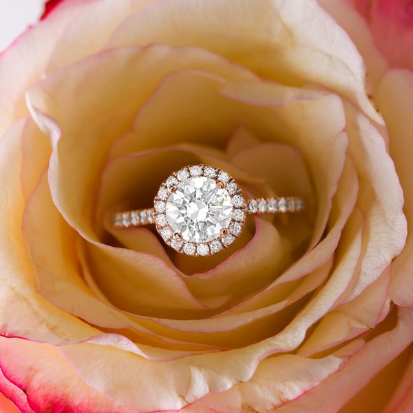 Delicate Rose Gold Diamond Halo Ring | Peony from Trumpet & Horn