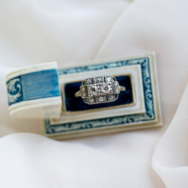 Unique Old Euro Art Deco Segmented Halo Engagement Ring | Perryton