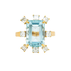 Unique Gold Groovy Aquamarine & Diamond Halo Cocktail Ring | Pescadero