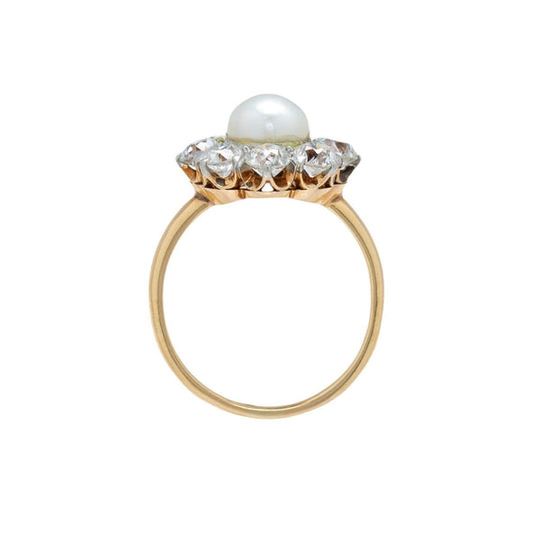 Sweet & Sophisticated Platinum & Yellow Gold Pearl & Diamond Halo Engagement Ring | Pheasant Run