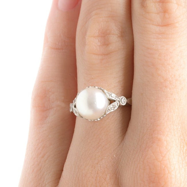 Vintage Edwardian Platinum Pearl Engagement Ring | Piccadilly from Trumpet & Horn