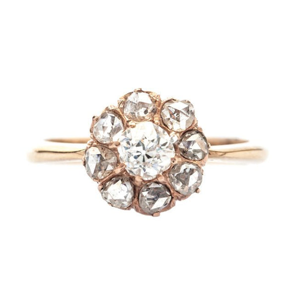 Antique Victorian rose gold diamond cluster ring from Trumpet & Horn