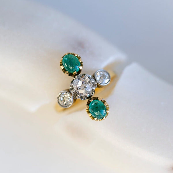 French Belle Epoque Era Emerald & Diamond Two-Tone Ring | Pinetop