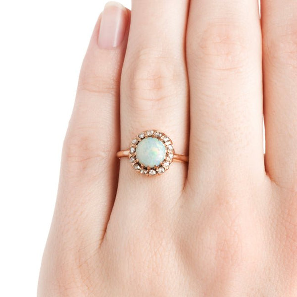 Vintage Opal Diamond Halo Engagement Ring