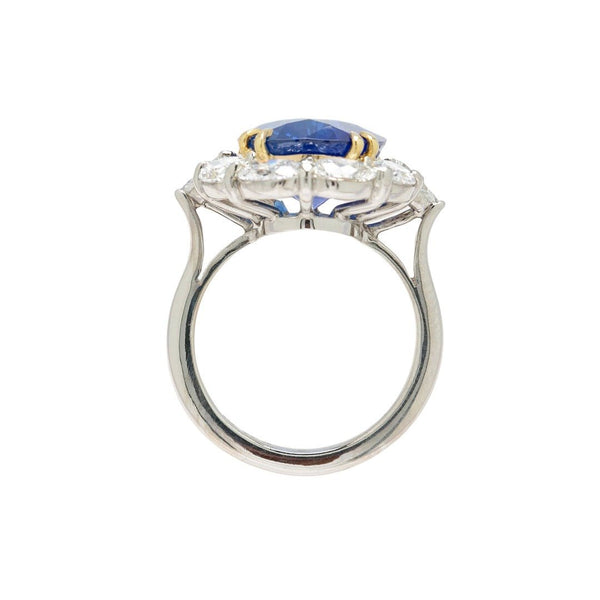 Incredible 9ct Oval Sapphire with Unique Oval Diamond Halo with Pear Cut Diamond Accents | Port Charlotte