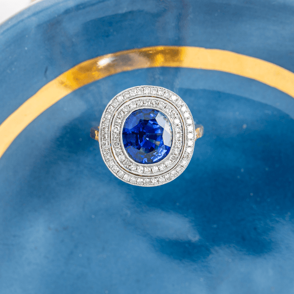 Magnificent Vintage Inspired Platinum and 18k Yellow Gold, Sapphire and Diamond Vintage Engagement Ring | Providence