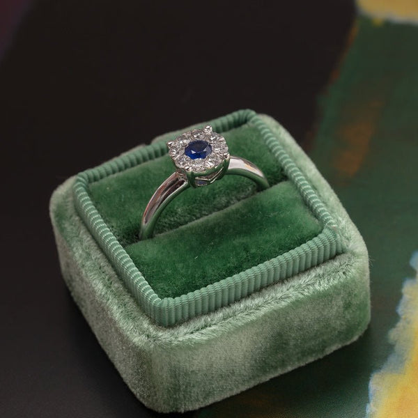 Classic Modern Sapphire Engagement Ring with Diamond Halo | Putney from Trumpet & Horn