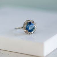 Vintage Art Deco 2.50ct Sapphire & Diamond Halo Ring| Renway