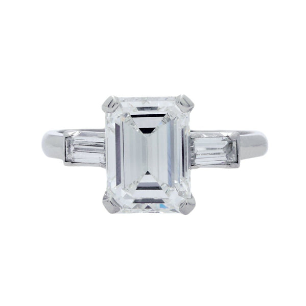 A Magnificent Mid-Century Platinum and Emerald Cut diamond Engagement Ring | River Chase