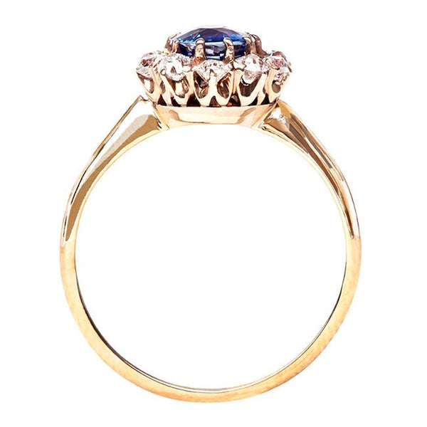 Antique Sapphire Old Mine Cut Diamond Halo Engagement Ring