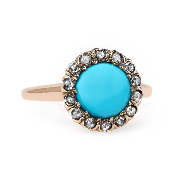 Striking Turquoise Ring with Diamond Halo | Striking Turquoise Ring with Diamond Halo | Robbinsville from Trumpet & Horn