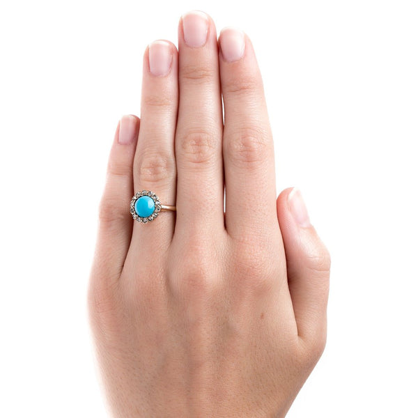 Striking Turquoise Ring with Diamond Halo | Striking Turquoise Ring with Diamond Halo | Robbinsville from Trumpet & Horn