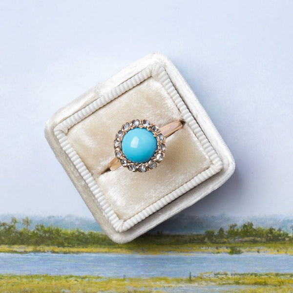 Striking Turquoise Ring with Diamond Halo | Robbinsville from Trumpet & Horn