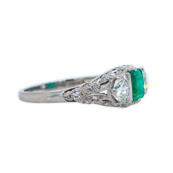 Gorgeous Green Emerald Art Deco Three-Stone Ring | Ryrie