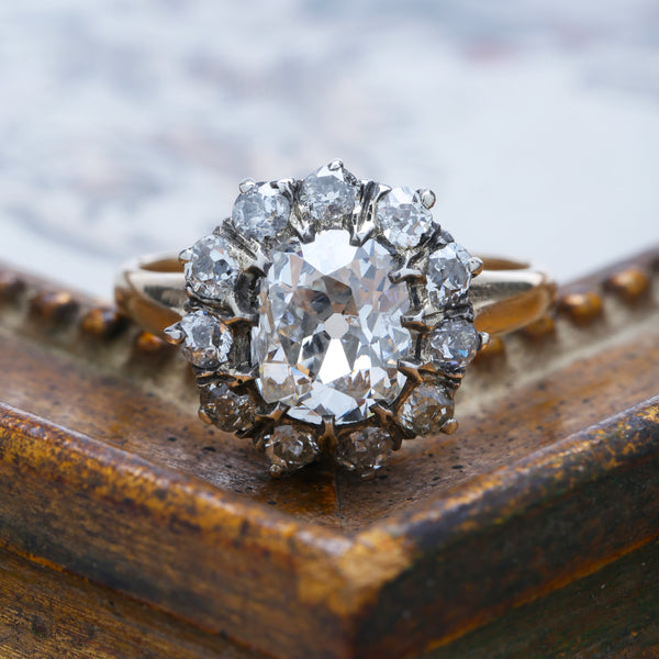 Victorian Era Silver Topped 14k Rose Gold Diamond Halo Antique Engagement Ring | Sandon
