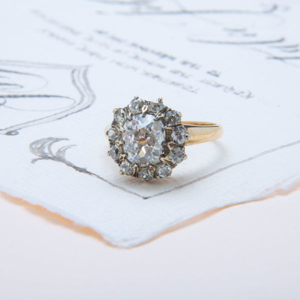 Victorian Era Silver Topped 14k Rose Gold Diamond Halo Antique Engagement Ring | Sandon