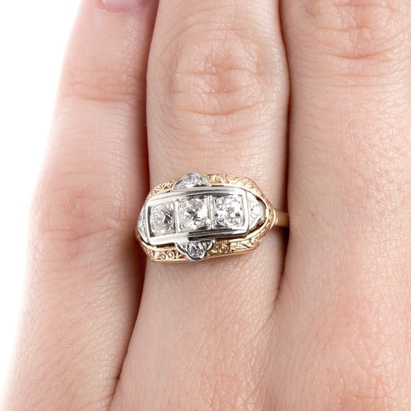 Late Art Deco Three Stone Ring | Sand Point from Trumpet & Horn