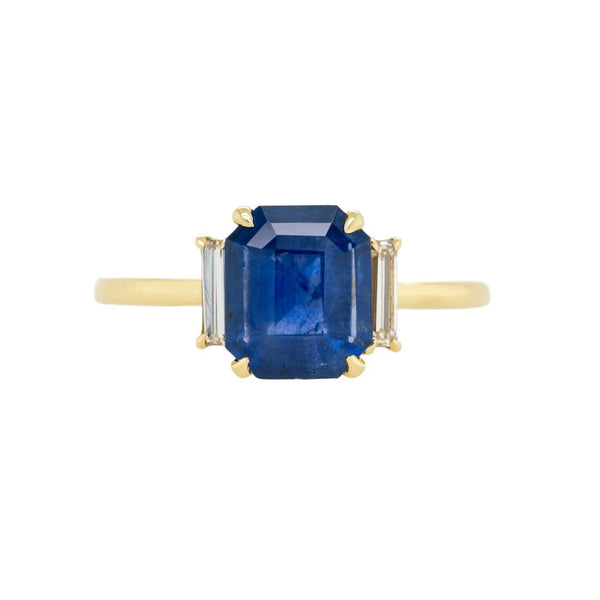 Sweet Sapphire & Diamond Three Stone Modern Engagement Ring | Saugatuck