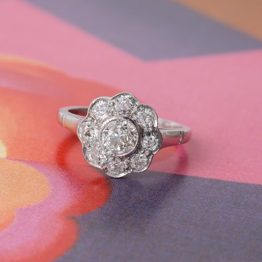 Delightful Platinum Halo Engagement Ring | Seaside Lane from Trumpet & Horn