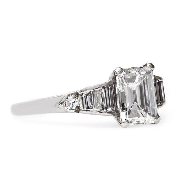 Incredible Late Art Deco Platinum Engagement Ring with Emerald Cut Diamond | Silverlake from Trumpet & Horn