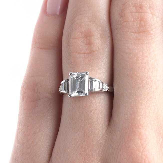 Incredible Late Art Deco Platinum Engagement Ring with Emerald Cut Diamond | Silverlake from Trumpet & Horn