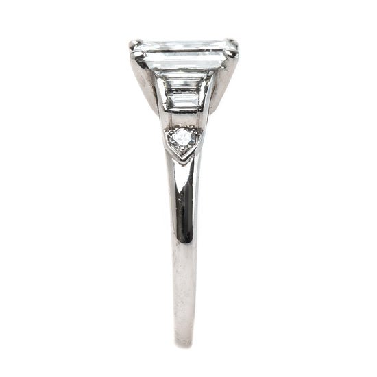 Incredible Late Art Deco Platinum Engagement Ring with Emerald Cut Diamond | Silverlake from Trumpet & Horn