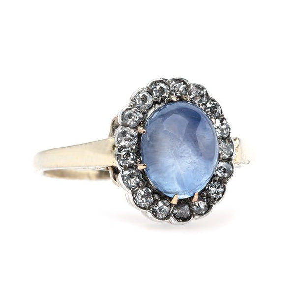 Dreamy Oval Cabochon Sapphire Engagement Ring with Diamond Halo | Skyridge from Trumpet & Horn