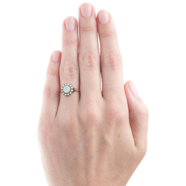 Vintage Inexpensive Opal Pearl Halo Engagement Ring | Smokey Hill from Trumpet & Horn