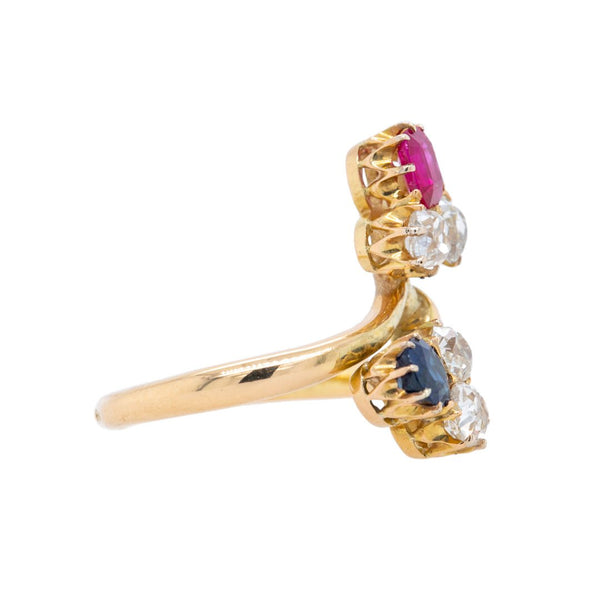 Whimsical Victorian Diamond, Sapphire, & Ruby Ring from Russia | Sochi