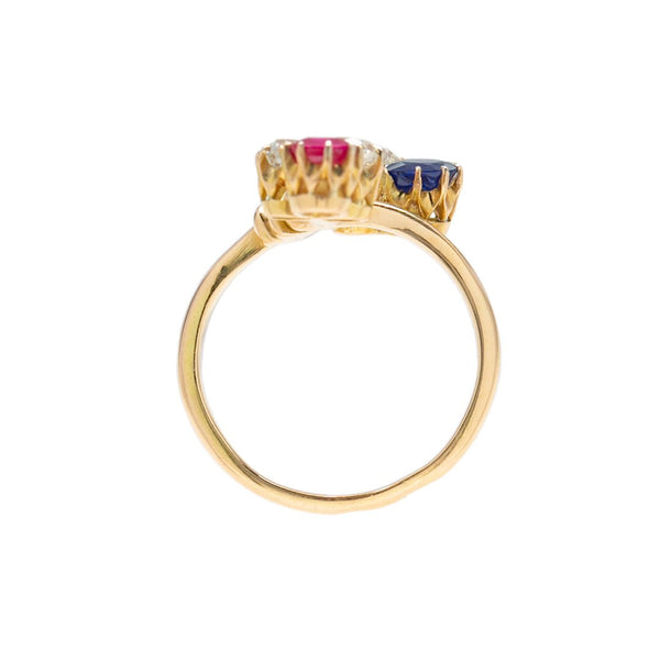 Whimsical Victorian Diamond, Sapphire, & Ruby Ring from Russia | Sochi