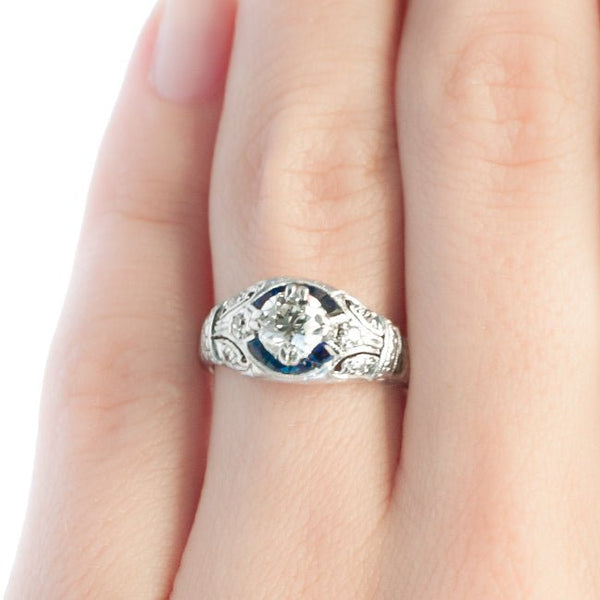 Spring Creek vintage Art Deco diamond and sapphire ring from Trumpet & Horn