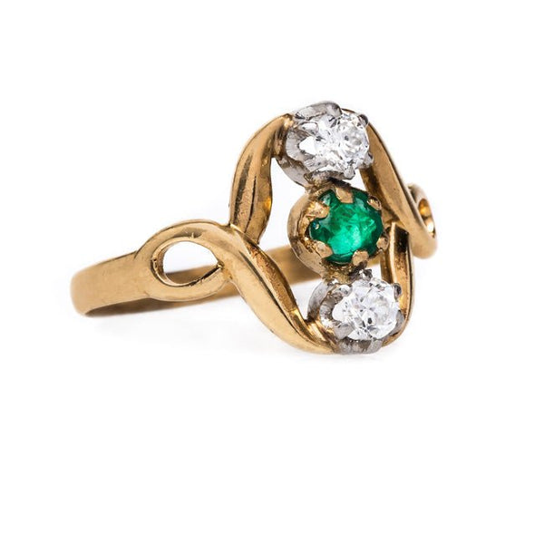 Whimsical Art Nouveau Emerald and Diamond Ring | Springwater from Trumpet & Horn